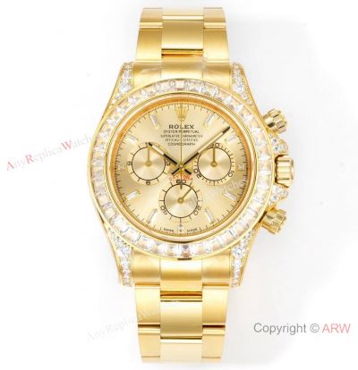 C1 Factory Rolex Daytona 1:1 Clone 4131 Yellow Gold with Baguettes
